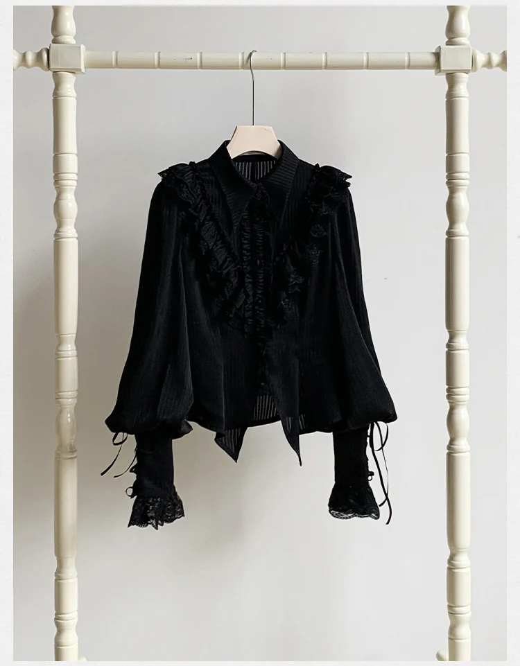 With PUJI - Charlotte - Elegant Lolita Blouse Summer Shirt with Lantern Sleeves - Image 6