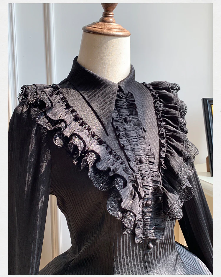 With PUJI - Charlotte - Elegant Lolita Blouse Summer Shirt with Lantern Sleeves - Image 7