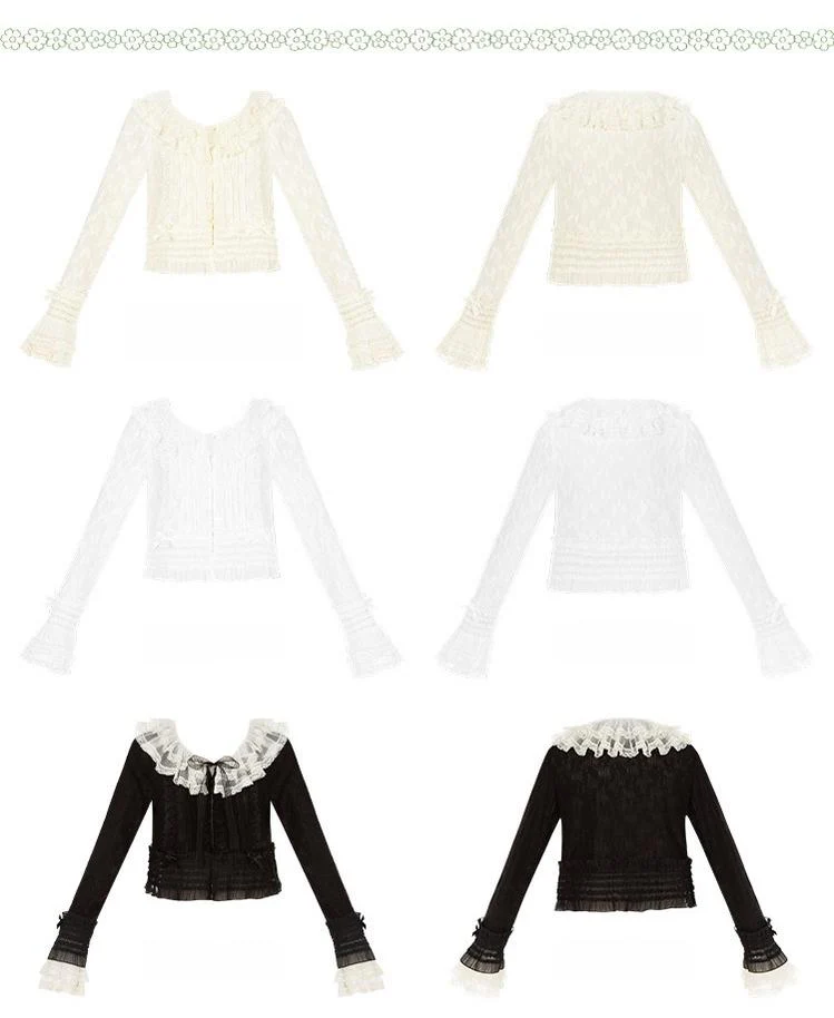 Morning Dew - Elegant Lolita Cardigan, Ruffle & Butterfly Pattern - Image 3