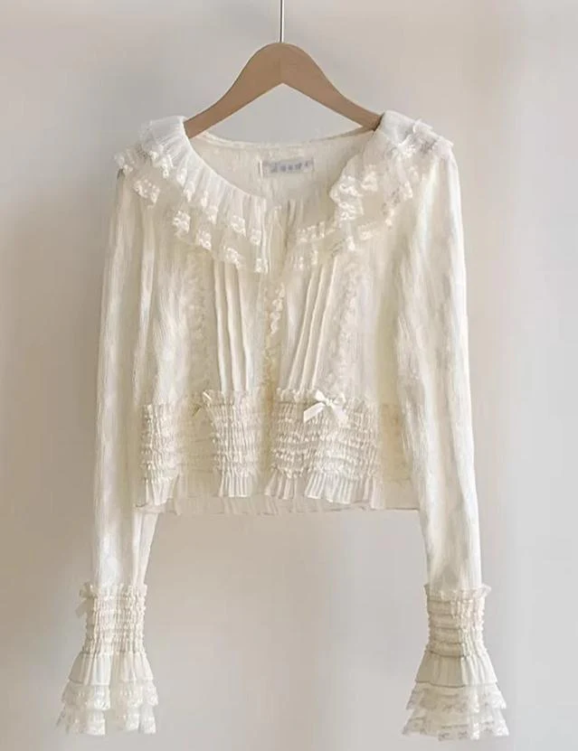 Morning Dew - Elegant Lolita Cardigan, Ruffle & Butterfly Pattern - Image 5