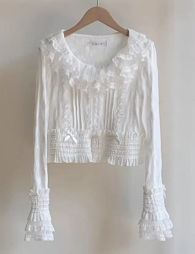 Morning Dew - Elegant Lolita Cardigan, Ruffle & Butterfly Pattern - Image 6