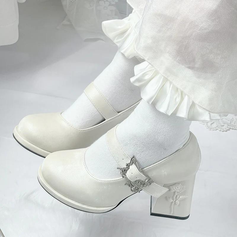 Dreamland - Wanxiang Cycle - Elegant Lolita Heel Shoes with Embossed Rose - Image 13