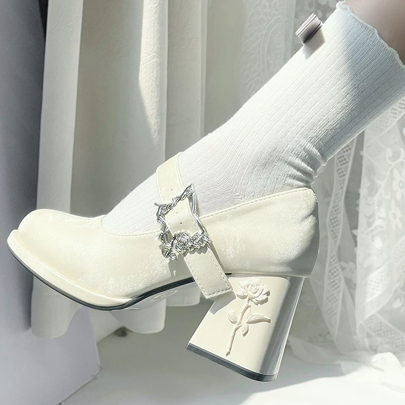 Dreamland - Wanxiang Cycle - Elegant Lolita Heel Shoes with Embossed Rose - Image 14