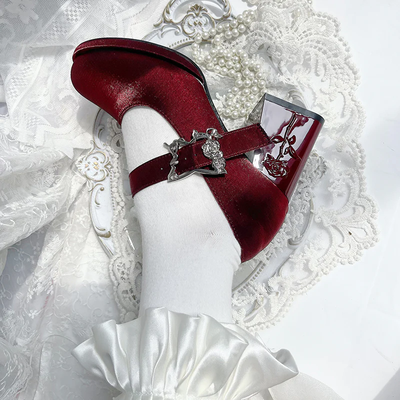 Dreamland - Wanxiang Cycle - Elegant Lolita Heel Shoes with Embossed Rose - Image 21