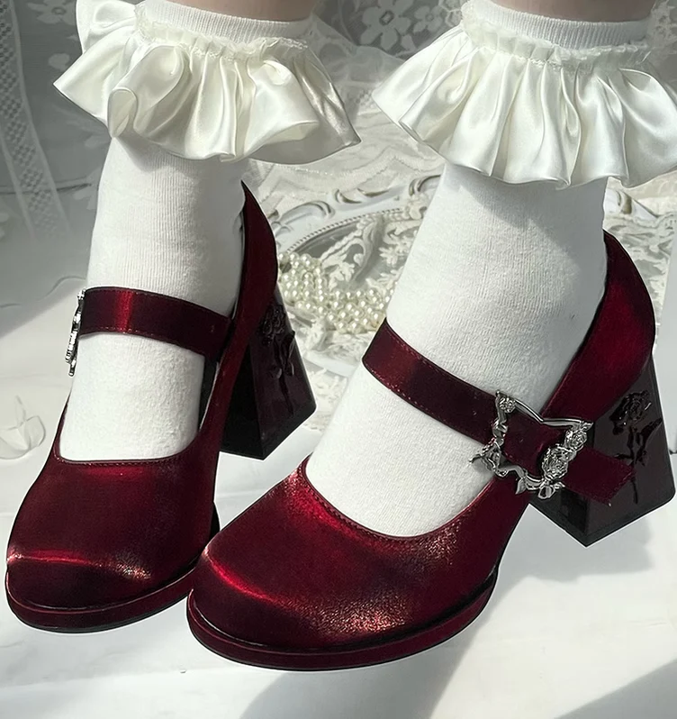 Dreamland - Wanxiang Cycle - Elegant Lolita Heel Shoes with Embossed Rose - Image 6