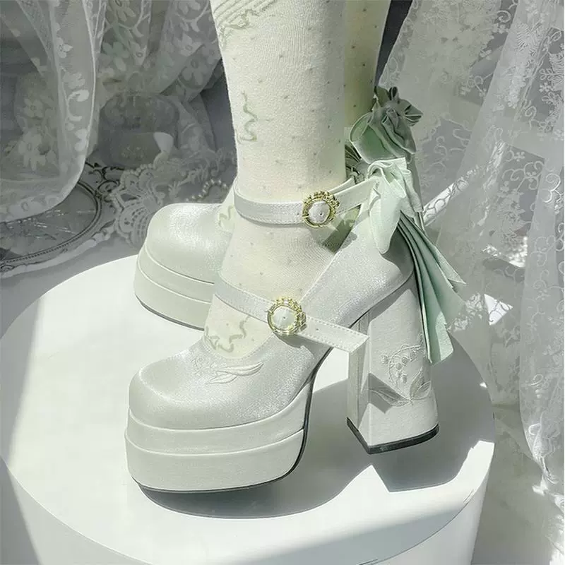 Dreamland - Floating Dream Lily - Elegant Lolita High Heel Shoes, Detachable Bow - Image 12