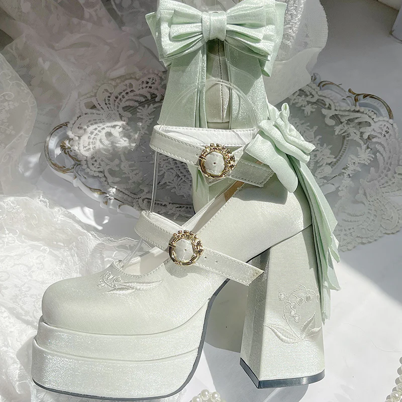 Dreamland - Floating Dream Lily - Elegant Lolita High Heel Shoes, Detachable Bow - Image 13