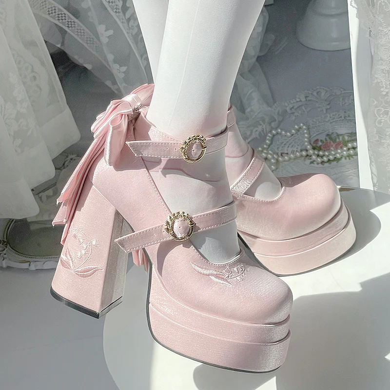 Dreamland - Floating Dream Lily - Elegant Lolita High Heel Shoes, Detachable Bow - Image 18