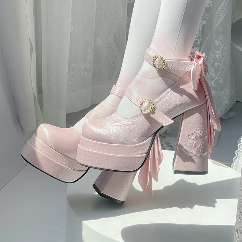 Dreamland - Floating Dream Lily - Elegant Lolita High Heel Shoes, Detachable Bow - Image 3