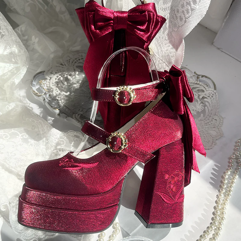 Dreamland - Floating Dream Lily - Elegant Lolita High Heel Shoes, Detachable Bow - Image 33