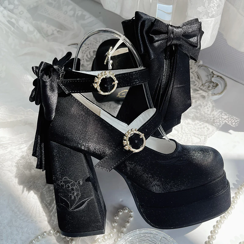 Dreamland - Floating Dream Lily - Elegant Lolita High Heel Shoes, Detachable Bow - Image 37