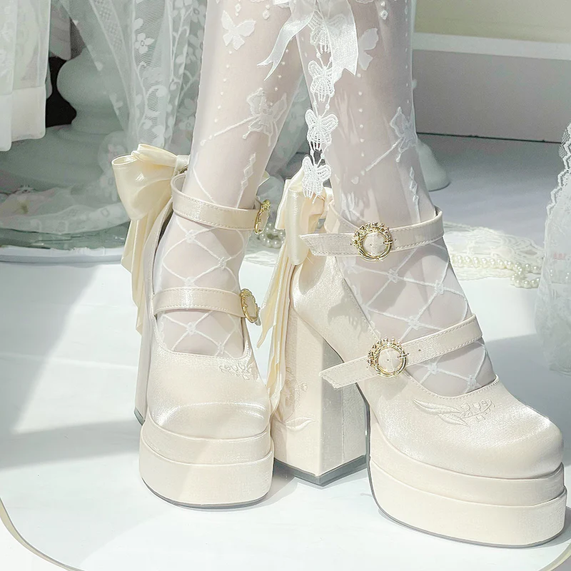 Dreamland - Floating Dream Lily - Elegant Lolita High Heel Shoes, Detachable Bow - Image 40
