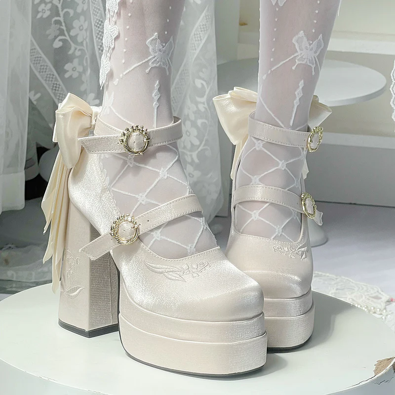 Dreamland - Floating Dream Lily - Elegant Lolita High Heel Shoes, Detachable Bow - Image 41