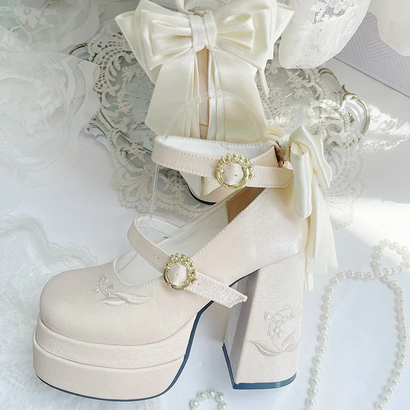 Dreamland - Floating Dream Lily - Elegant Lolita High Heel Shoes, Detachable Bow - Image 42