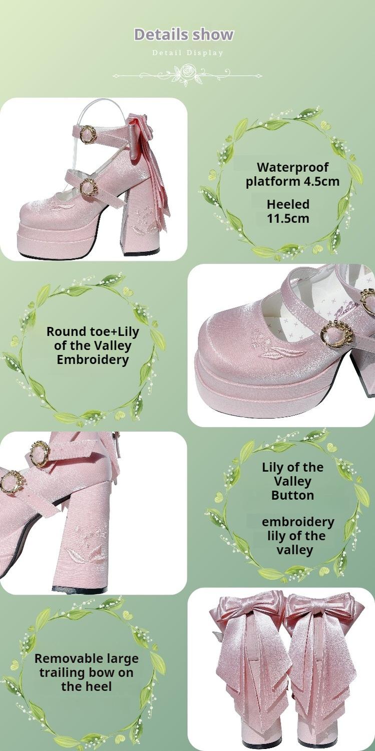 Dreamland - Floating Dream Lily - Elegant Lolita High Heel Shoes, Detachable Bow - Image 44