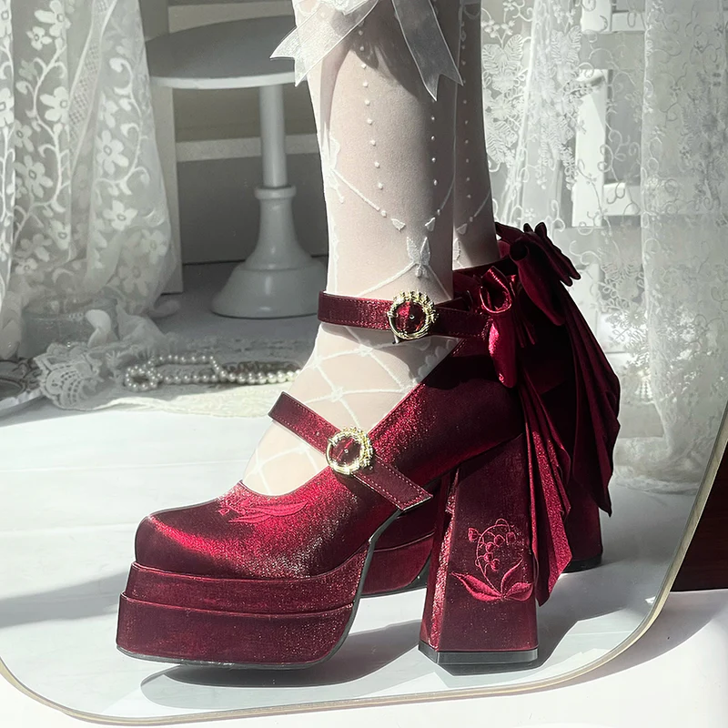 Dreamland - Floating Dream Lily - Elegant Lolita High Heel Shoes, Detachable Bow - Image 5