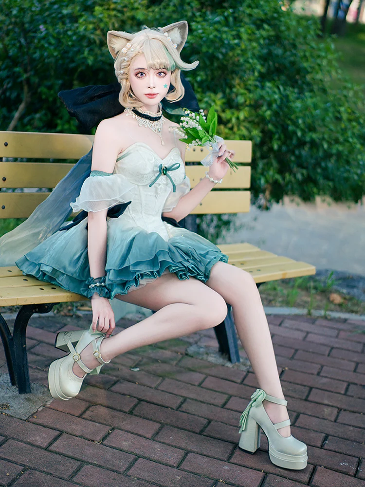 Dreamland - Floating Dream Lily - Elegant Lolita High Heel Shoes, Detachable Bow - Image 9