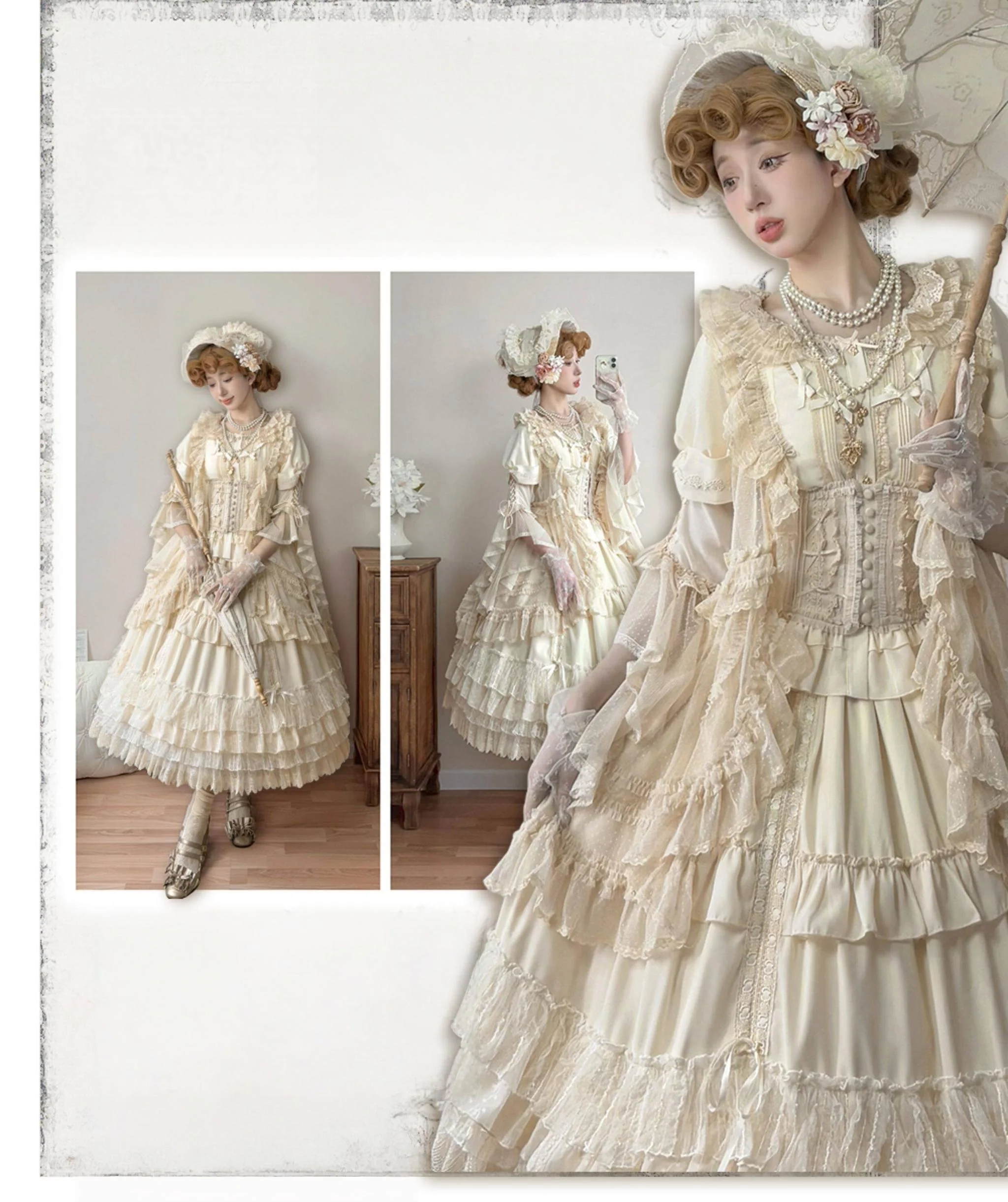 Butterfly Shadow - Elegant Lolita Hime Sleeve Blouse, Rose & Butterfly Button - Image 10