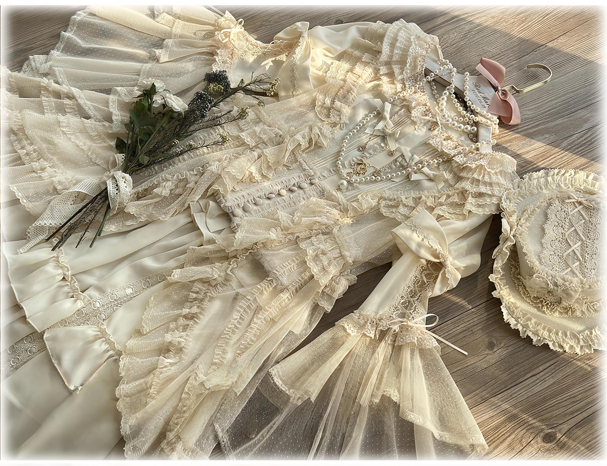 Butterfly Shadow - Elegant Lolita Hime Sleeve Blouse, Rose & Butterfly Button - Image 11