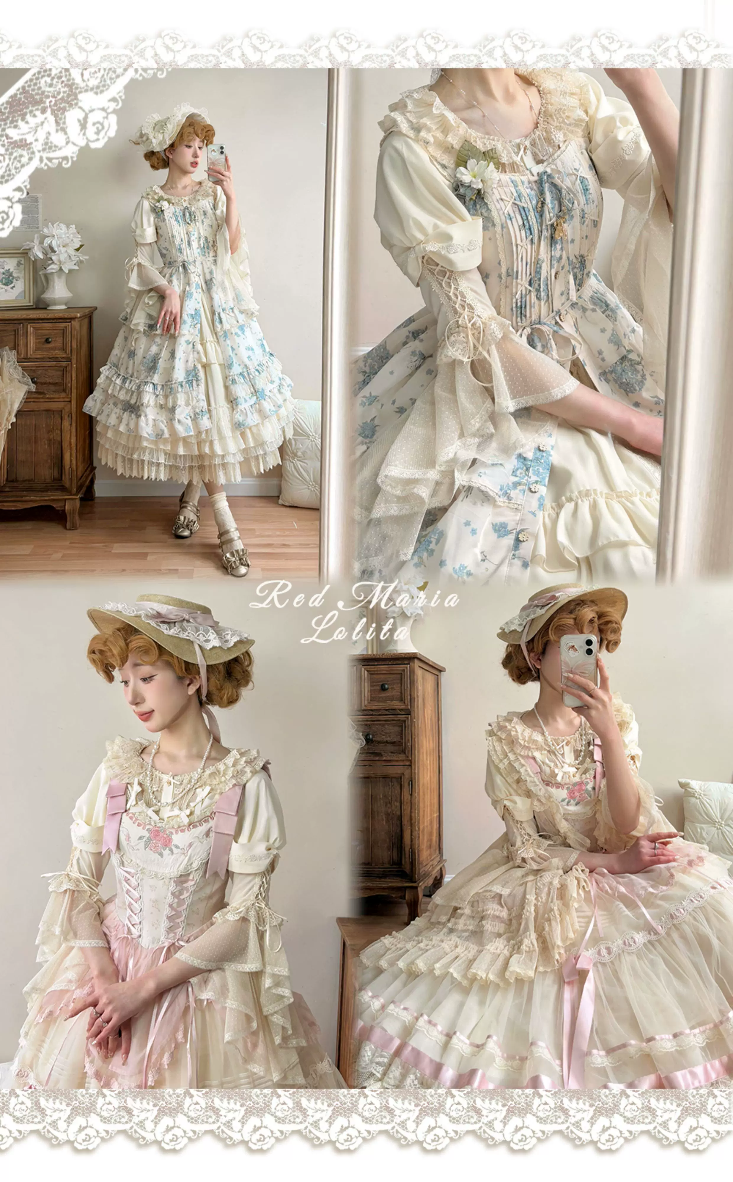 Butterfly Shadow - Elegant Lolita Hime Sleeve Blouse, Rose & Butterfly Button - Image 6