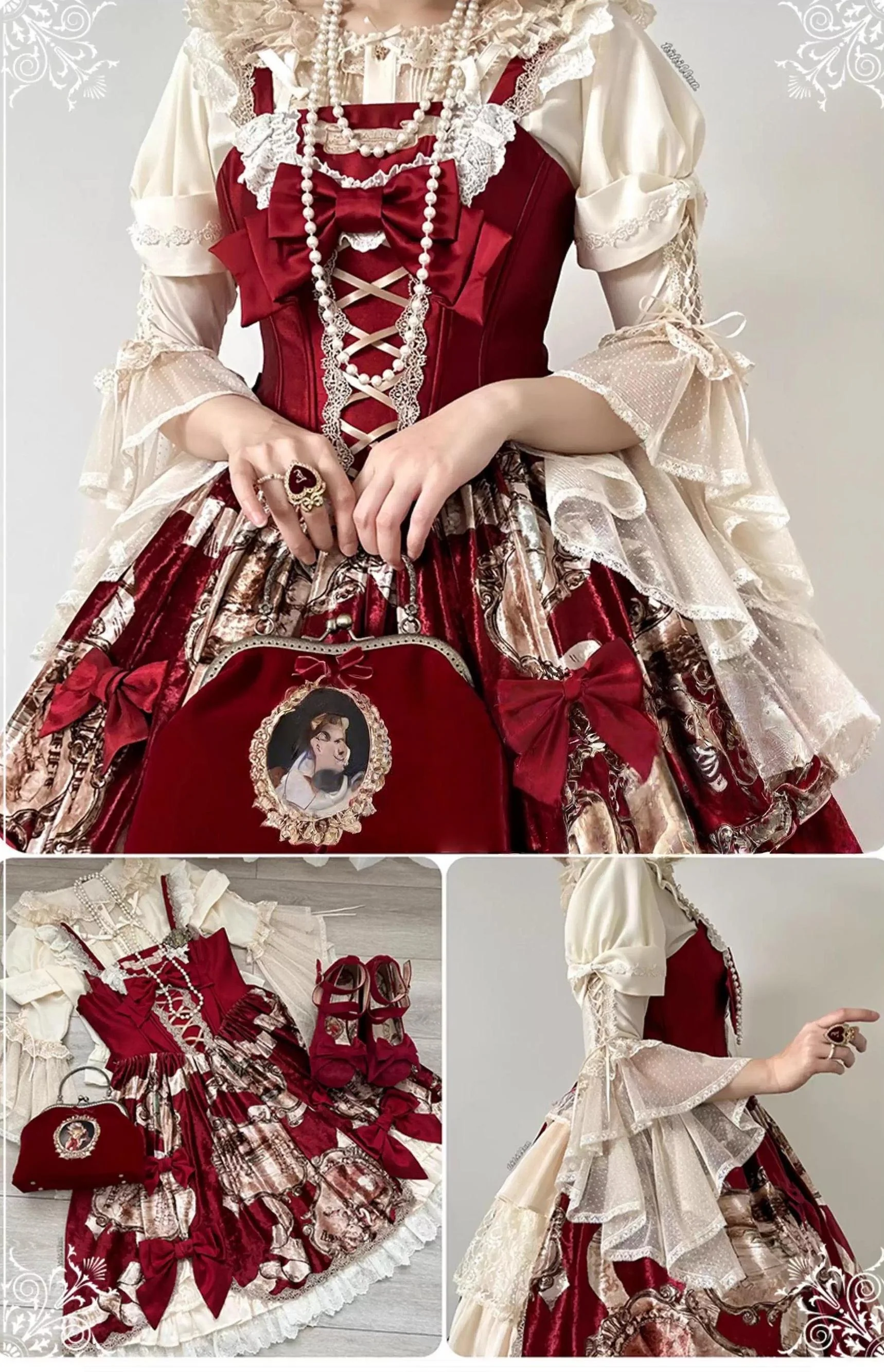 Butterfly Shadow - Elegant Lolita Hime Sleeve Blouse, Rose & Butterfly Button - Image 8