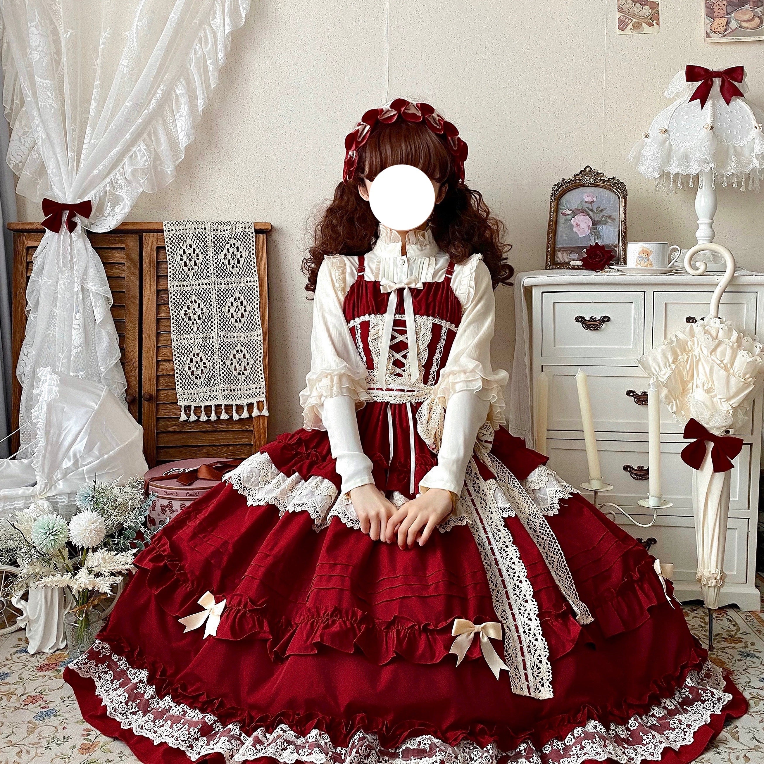 Qianmu - Lilianne - Elegant Lolita Ruffled Hem JSK Dress Multicolors - Image 13