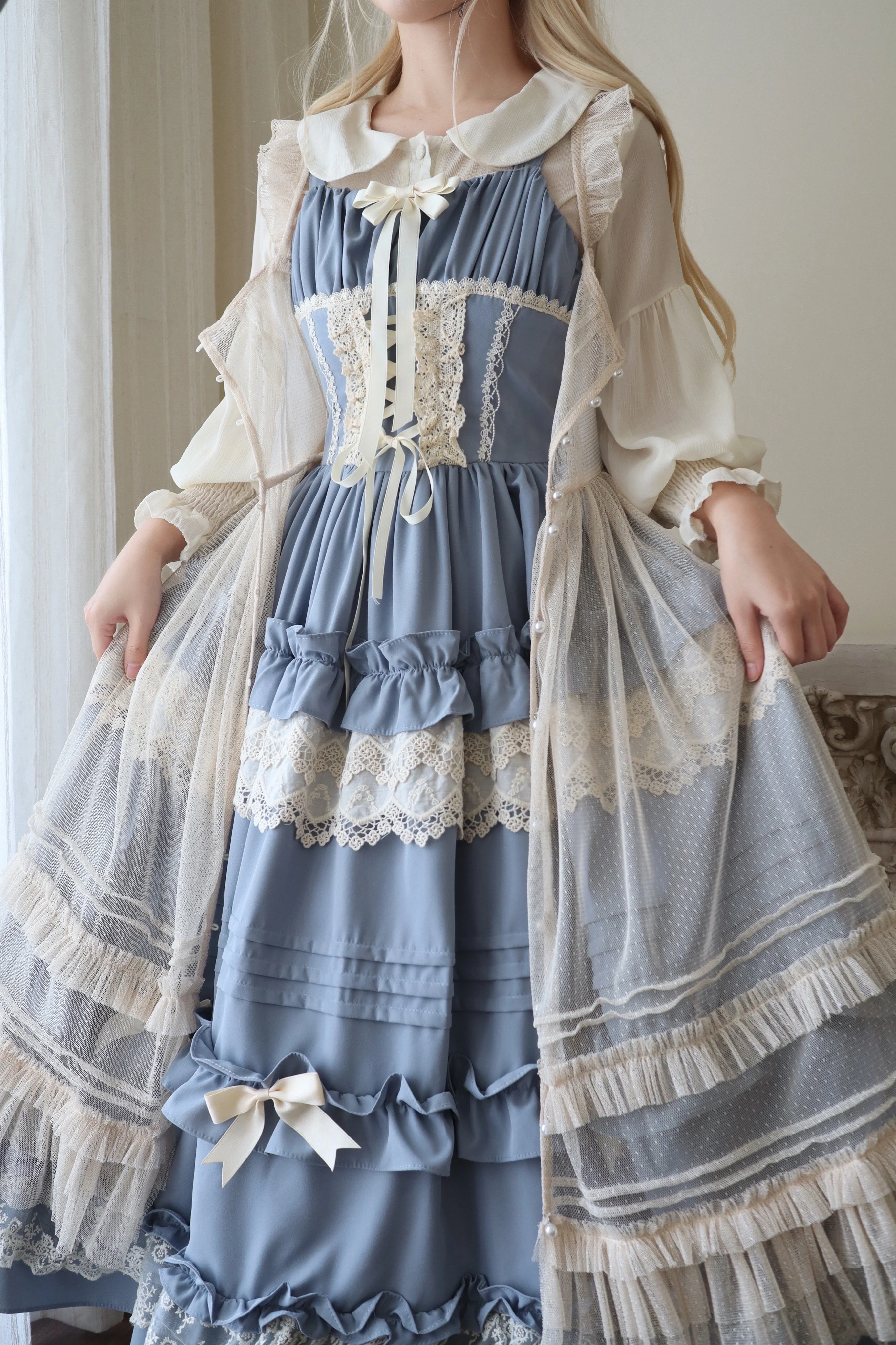 Qianmu - Lilianne - Elegant Lolita Ruffled Hem JSK Dress Multicolors - Image 14