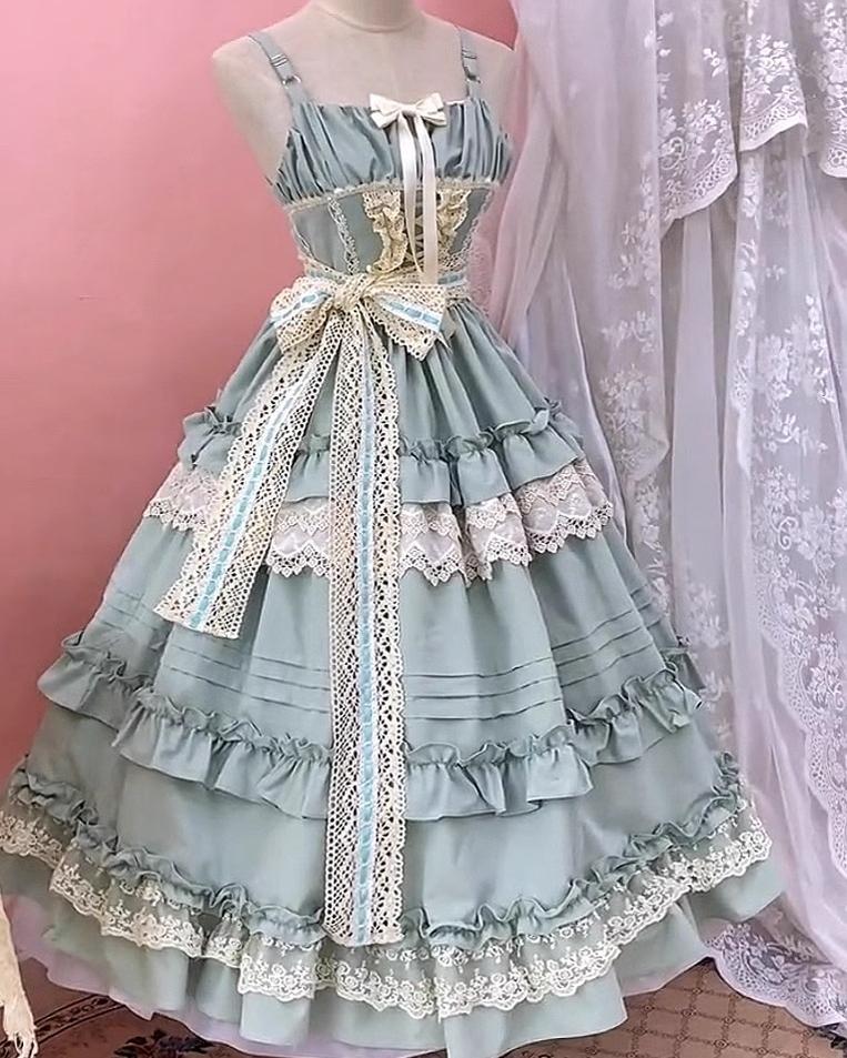 Qianmu - Lilianne - Elegant Lolita Ruffled Hem JSK Dress Multicolors - Image 18