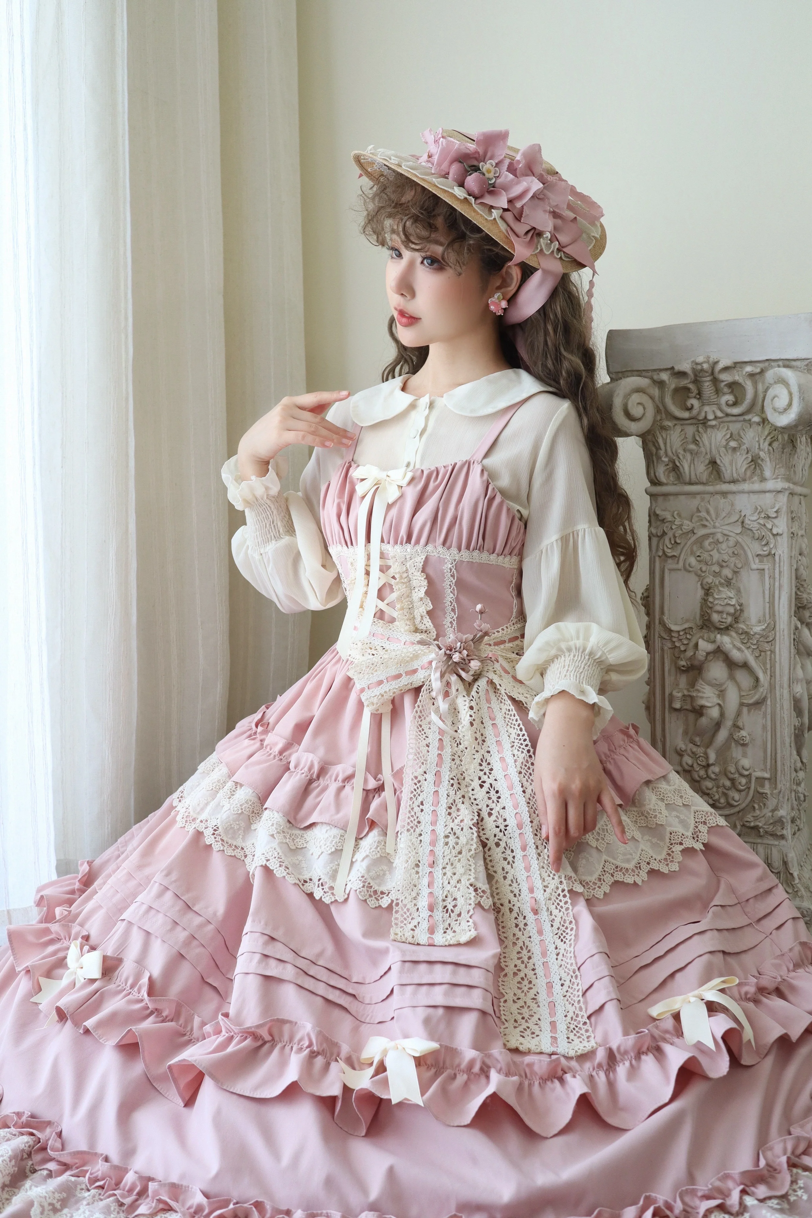 Qianmu - Lilianne - Elegant Lolita Ruffled Hem JSK Dress Multicolors - Image 2