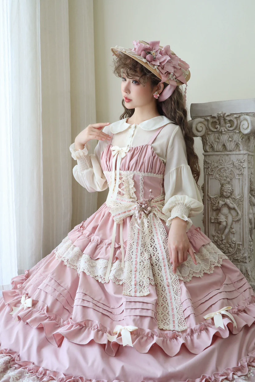 Qianmu - Lilianne - Elegant Lolita Ruffled Hem JSK Dress Multicolors - Image 3