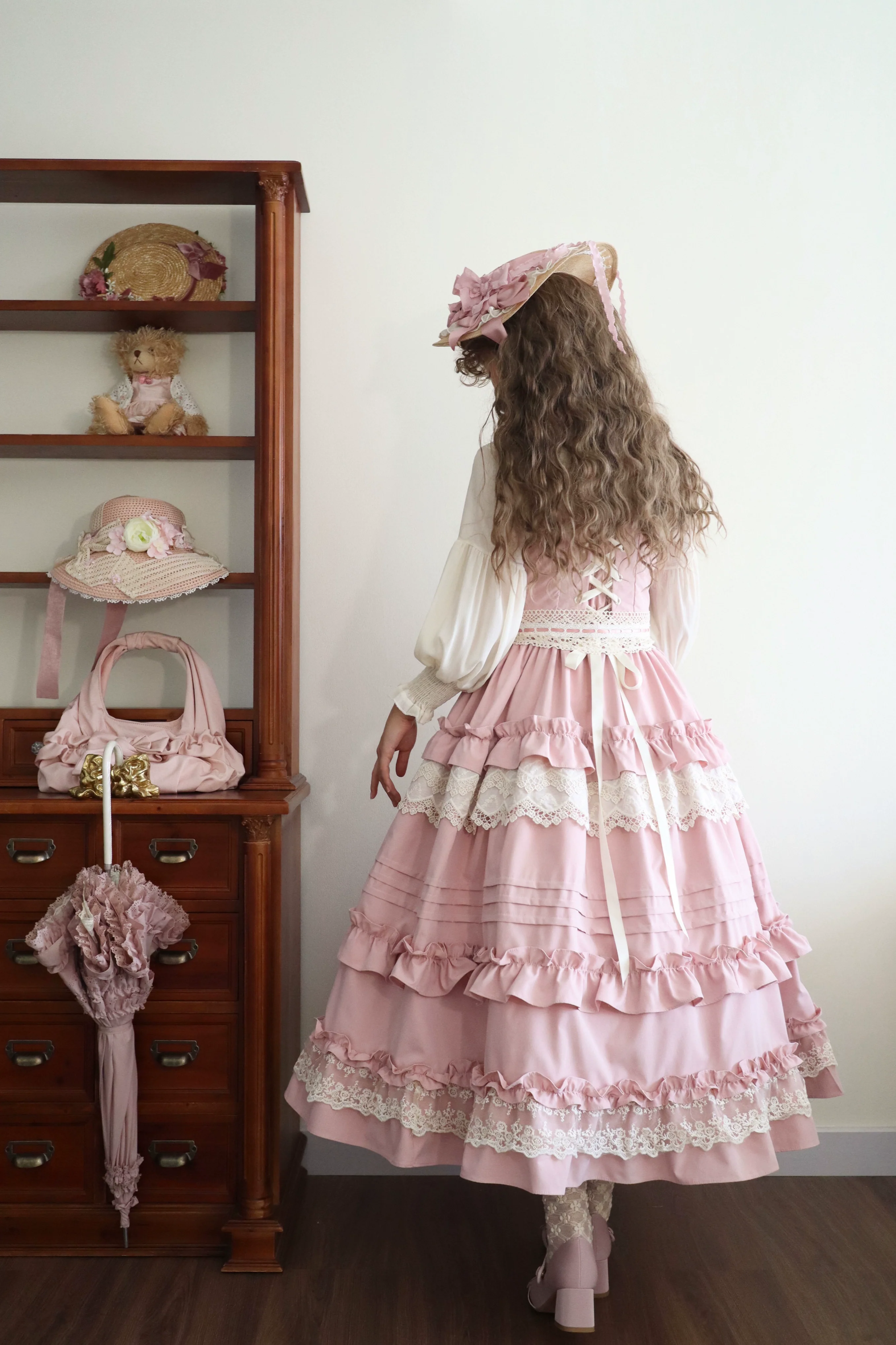Qianmu - Lilianne - Elegant Lolita Ruffled Hem JSK Dress Multicolors - Image 4