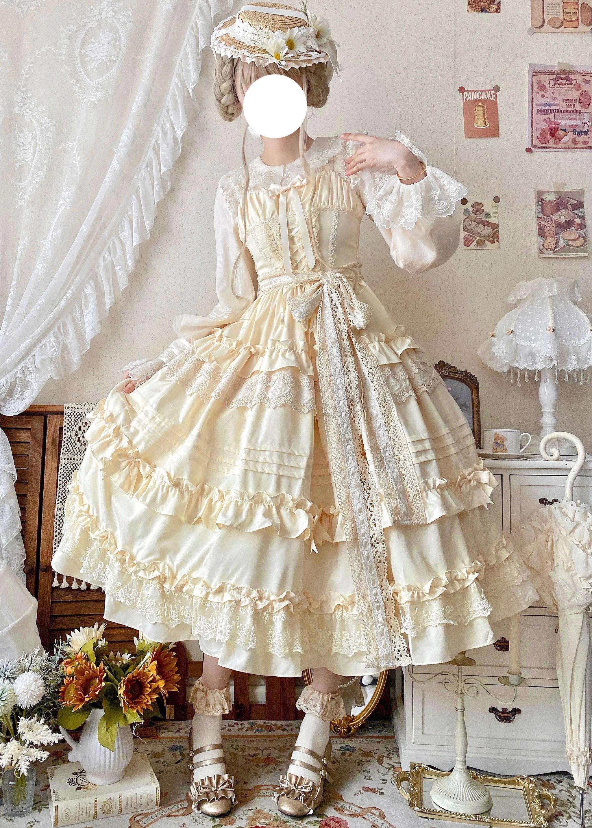 Qianmu - Lilianne - Elegant Lolita Ruffled Hem JSK Dress Multicolors - Image 5