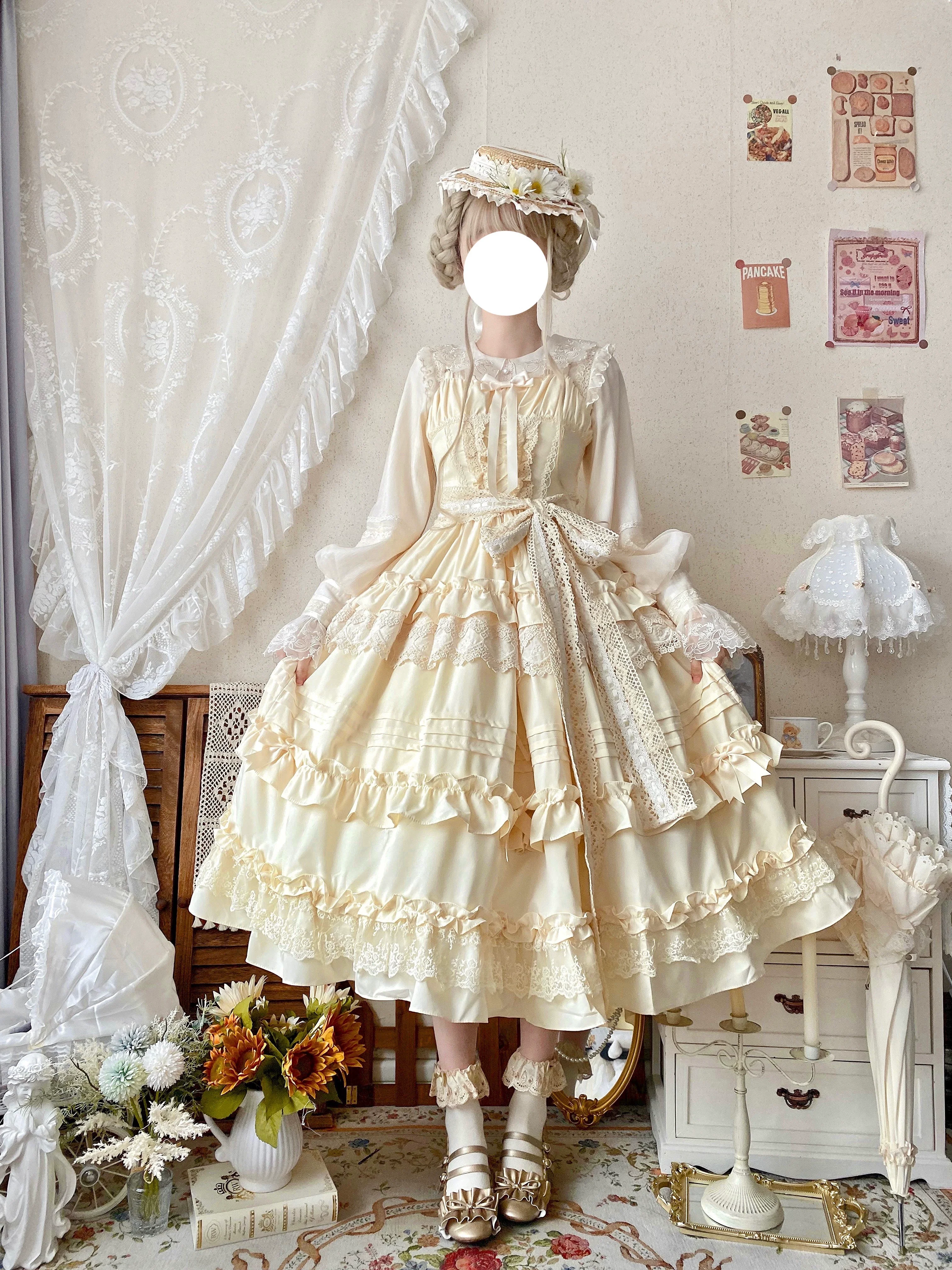 Qianmu - Lilianne - Elegant Lolita Ruffled Hem JSK Dress Multicolors - Image 6