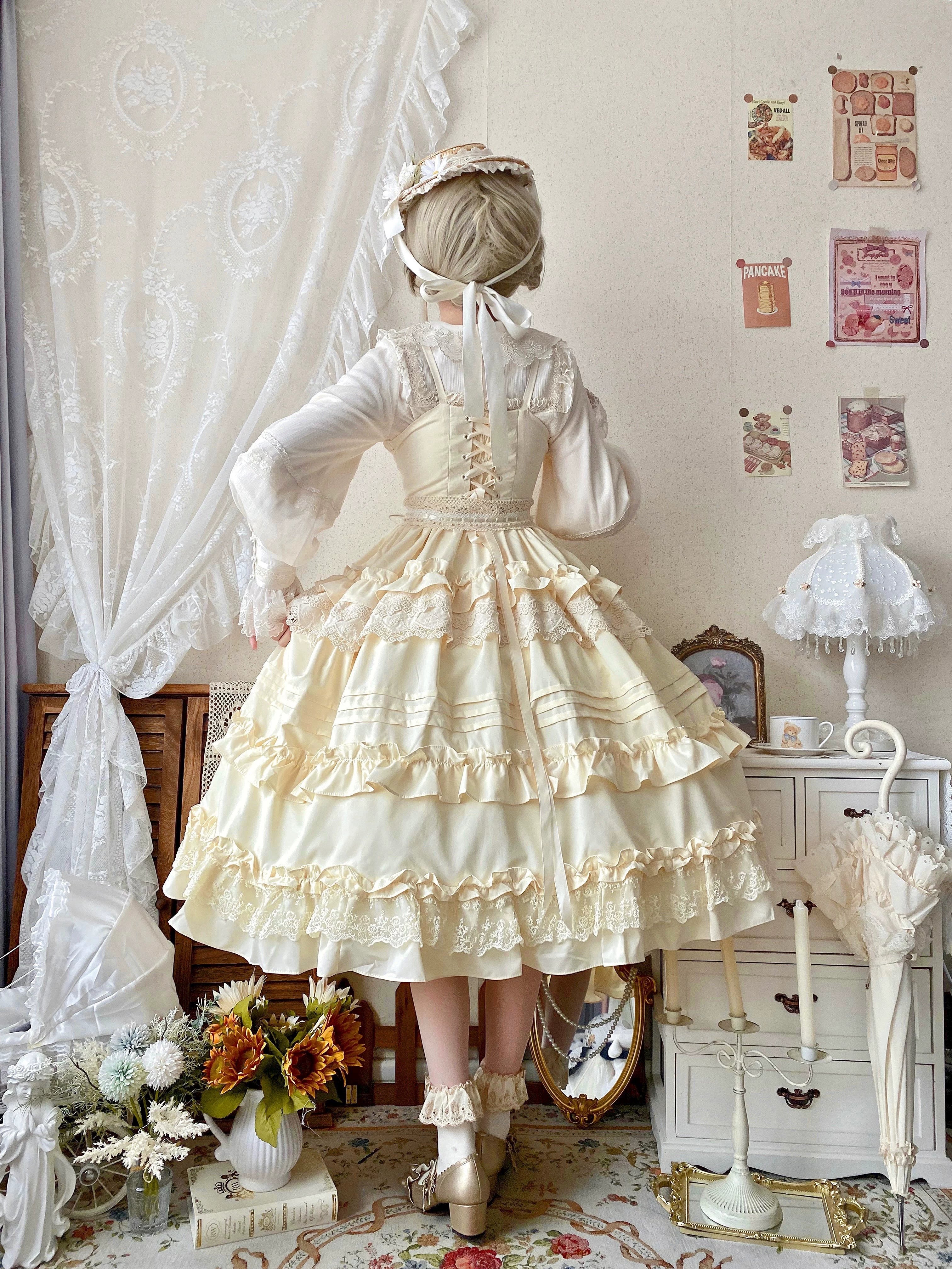 Qianmu - Lilianne - Elegant Lolita Ruffled Hem JSK Dress Multicolors - Image 8