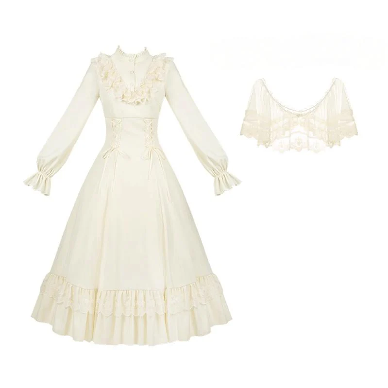 White Daylight - Elegant Lolita Long Sleeve OP Dress, Side Zipper - Image 32