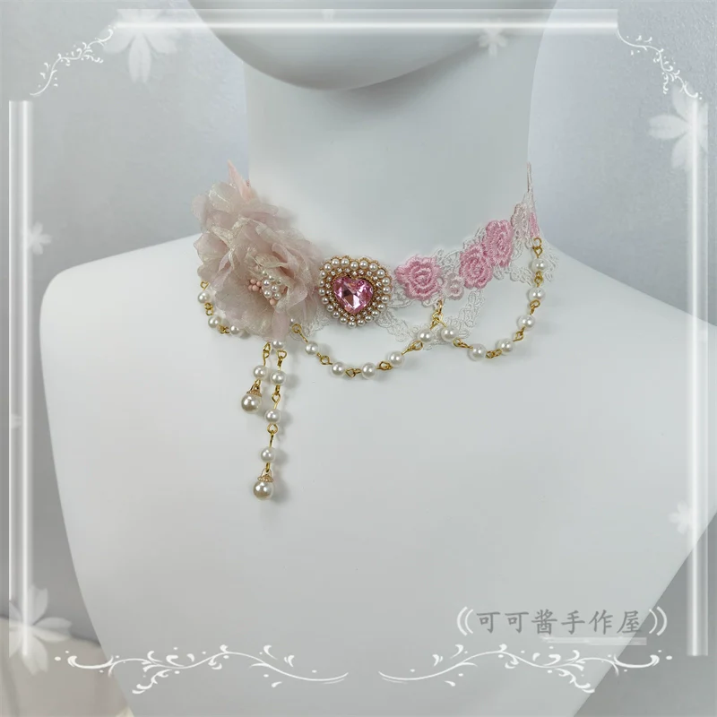 Elegant Lolita Necklace Rose Gemstones and Pearl Necklace - Image 10