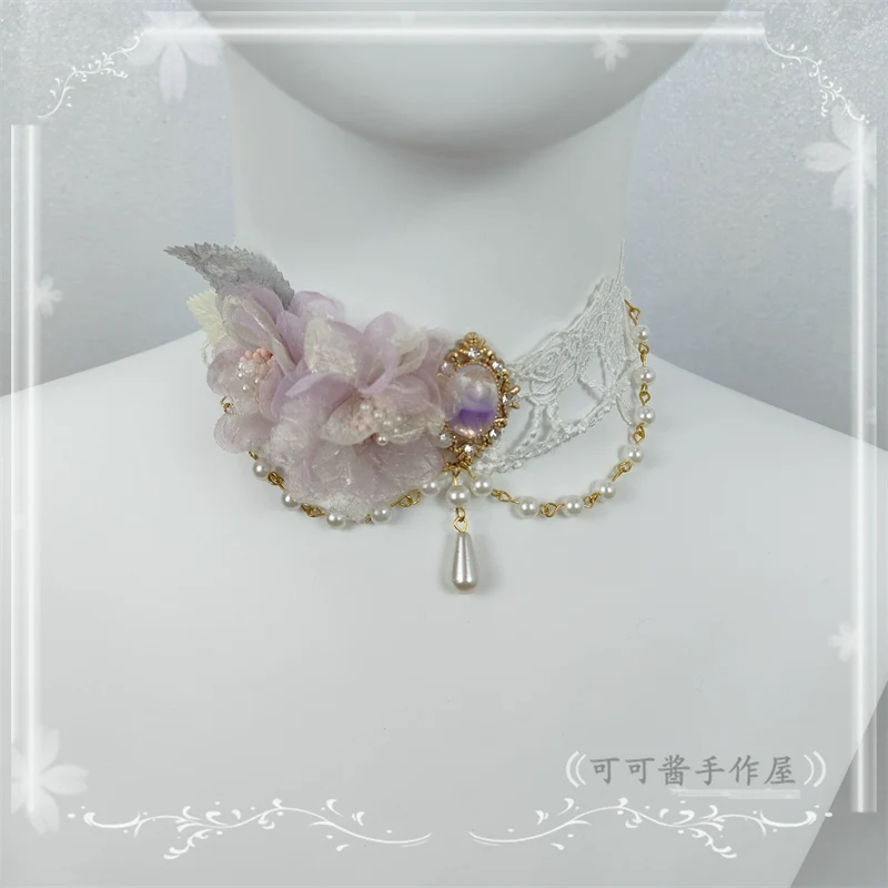 Elegant Lolita Necklace Rose Gemstones and Pearl Necklace - Image 11