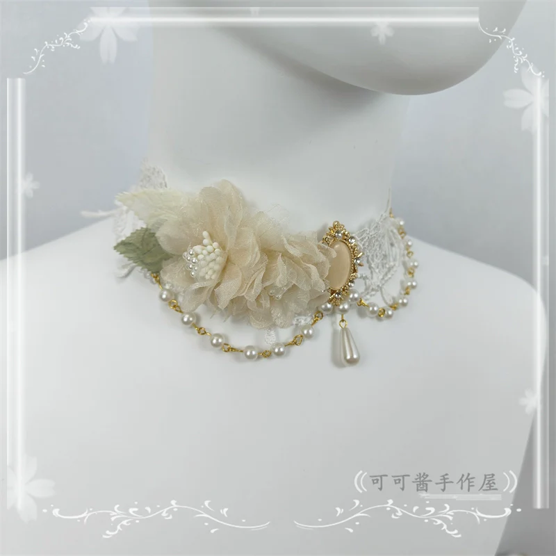 Elegant Lolita Necklace Rose Gemstones and Pearl Necklace - Image 12