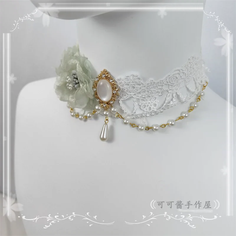 Elegant Lolita Necklace Rose Gemstones and Pearl Necklace - Image 13