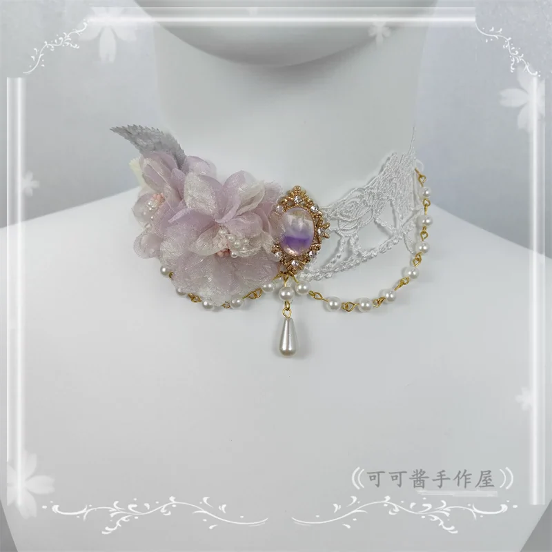 Elegant Lolita Necklace Rose Gemstones and Pearl Necklace - Image 16