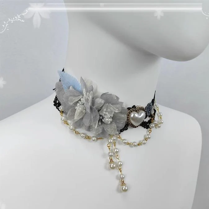 Elegant Lolita Necklace Rose Gemstones and Pearl Necklace - Image 2