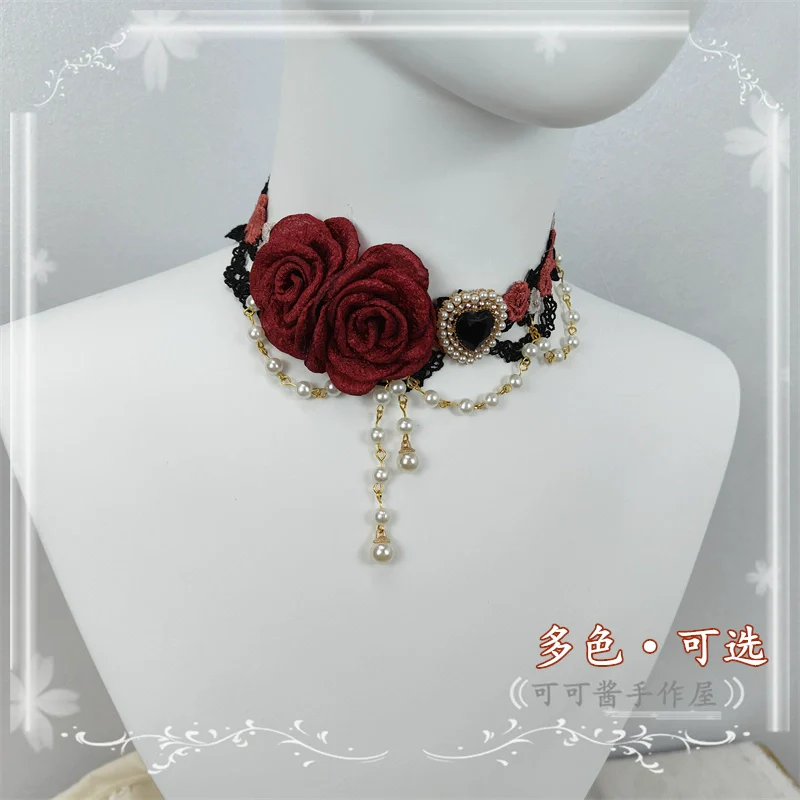 Elegant Lolita Necklace Rose Gemstones and Pearl Necklace - Image 21