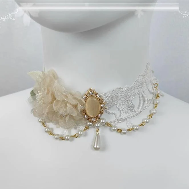 Elegant Lolita Necklace Rose Gemstones and Pearl Necklace - Image 3
