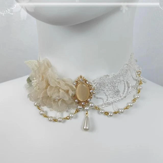 Elegant Lolita Necklace Rose Gemstones and Pearl Necklace - Image 4