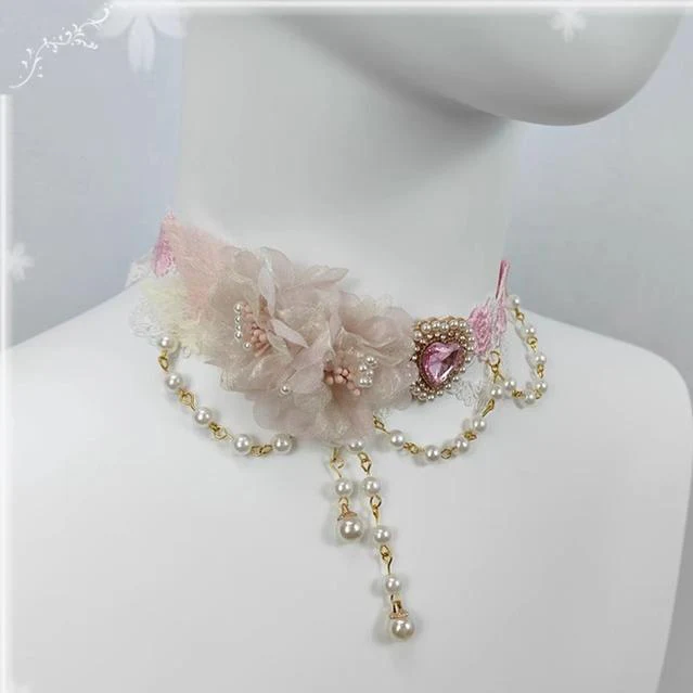 Elegant Lolita Necklace Rose Gemstones and Pearl Necklace - Image 5