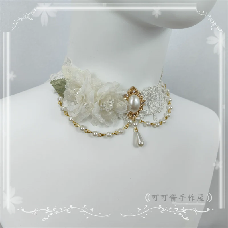 Elegant Lolita Necklace Rose Gemstones and Pearl Necklace - Image 7