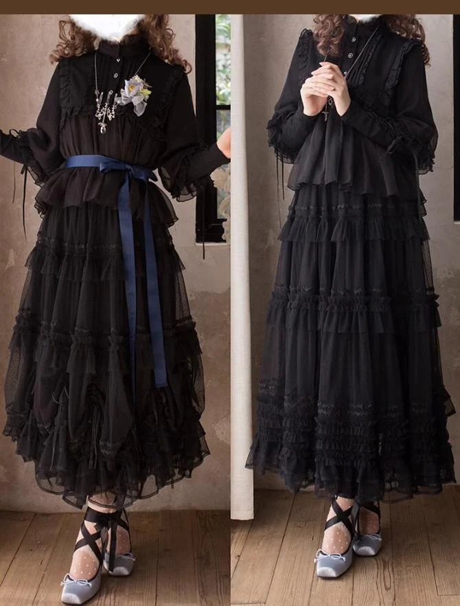 Pleated Heart - Elegant Lolita Petticoat with Dotted Gauze Hem - Image 12