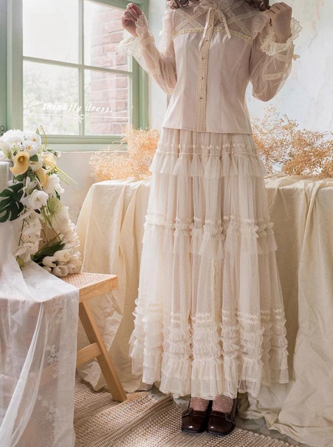 Pleated Heart - Elegant Lolita Petticoat with Dotted Gauze Hem - Image 13