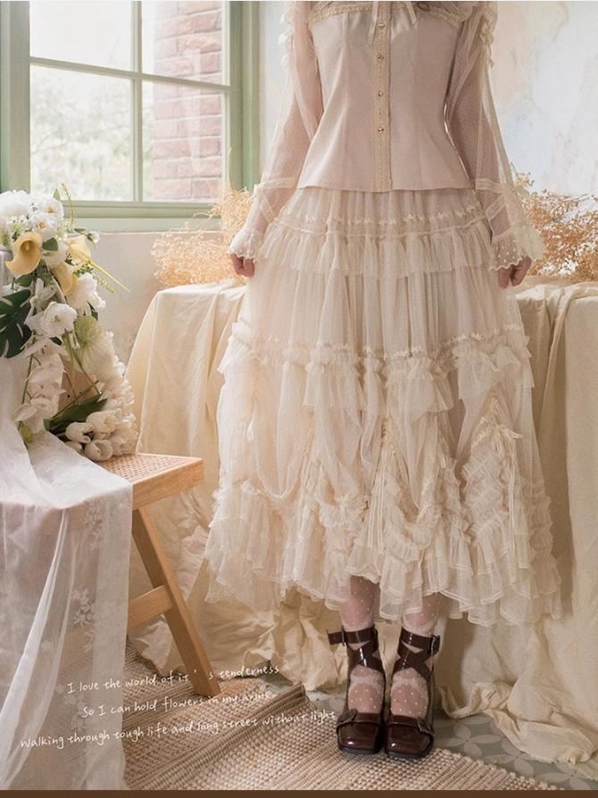 Pleated Heart - Elegant Lolita Petticoat with Dotted Gauze Hem - Image 14