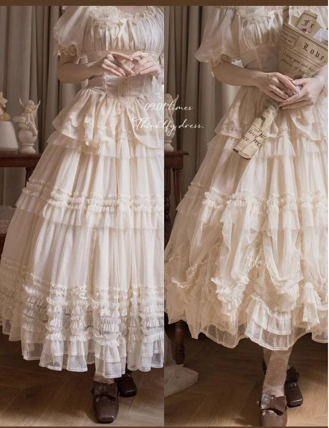 Pleated Heart - Elegant Lolita Petticoat with Dotted Gauze Hem - Image 18